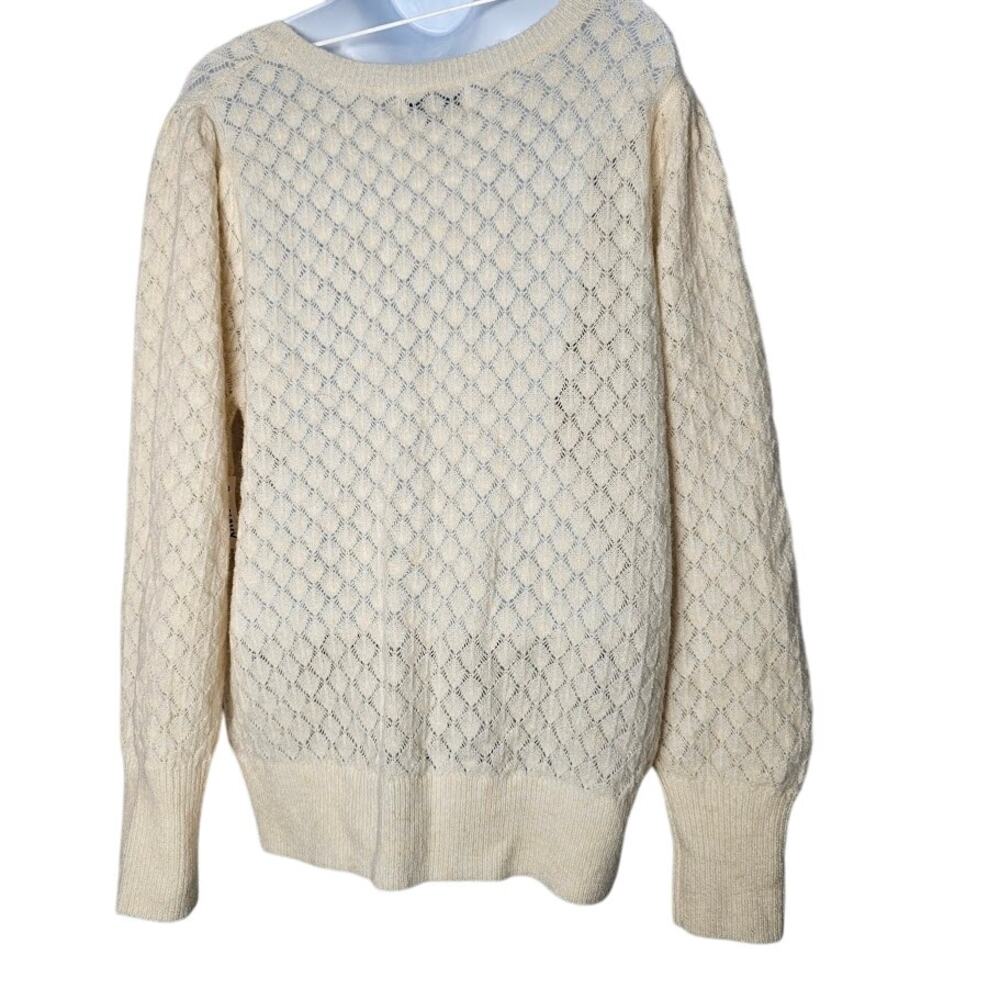 Old Navy Womens Sweater XL Beige Pointelle Knit Crewneck Recycled Wool Blend New - Picture 2 of 12